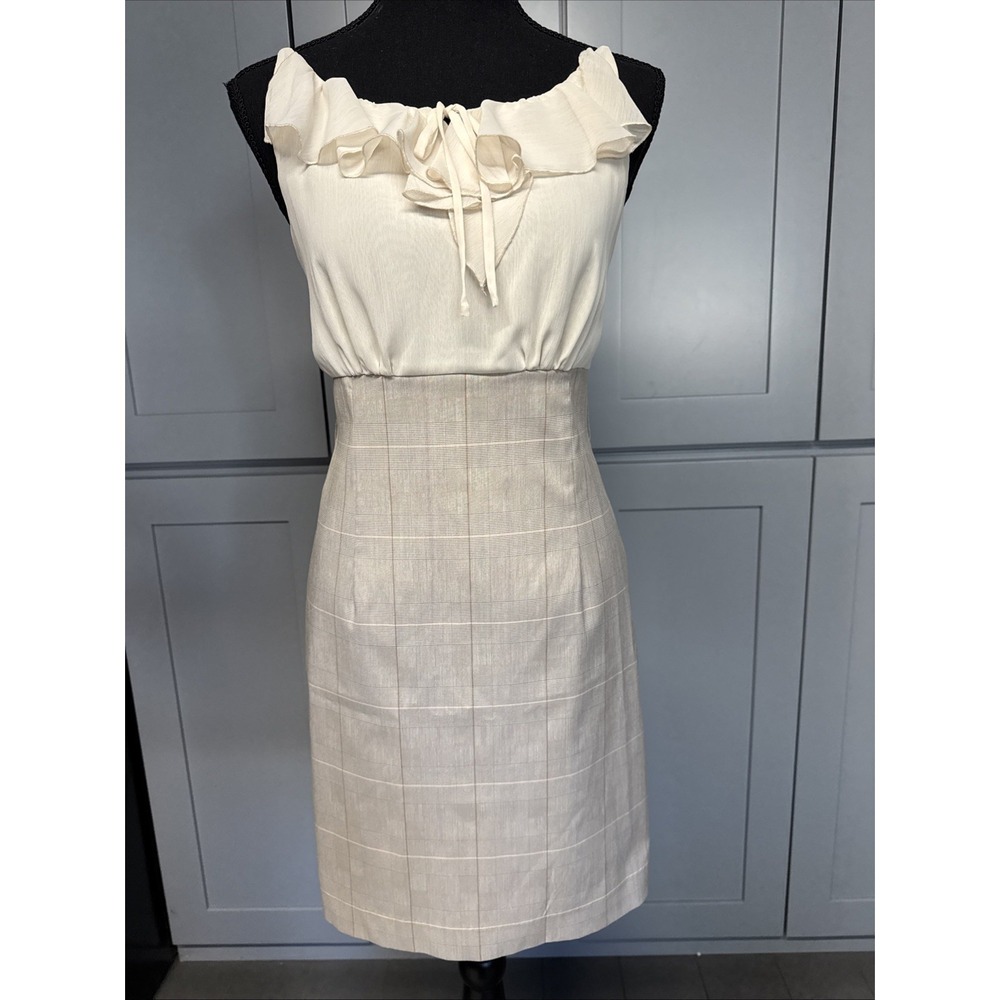 Vintage Rampage retro Dress Junior Size 5‎ Ivory Flutter Neck Stretchy Material